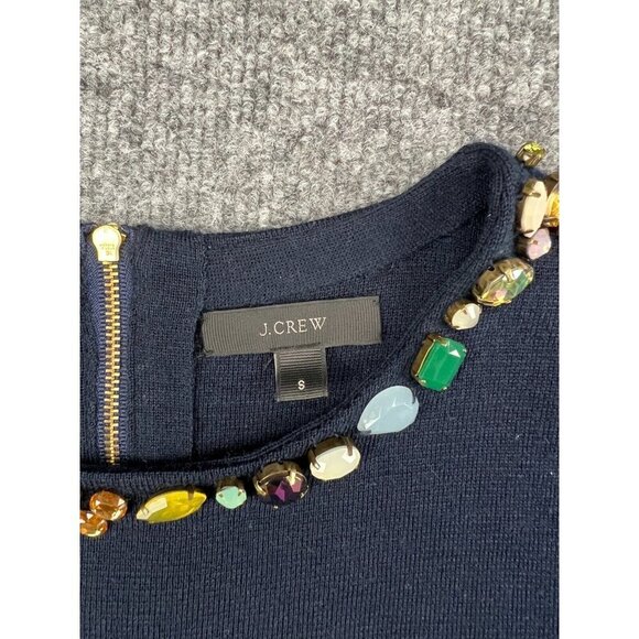 J. Crew Merino Wool Sweater Women's Small Navy Blue Beaded Jewell Pullover - Picture 2 of 6